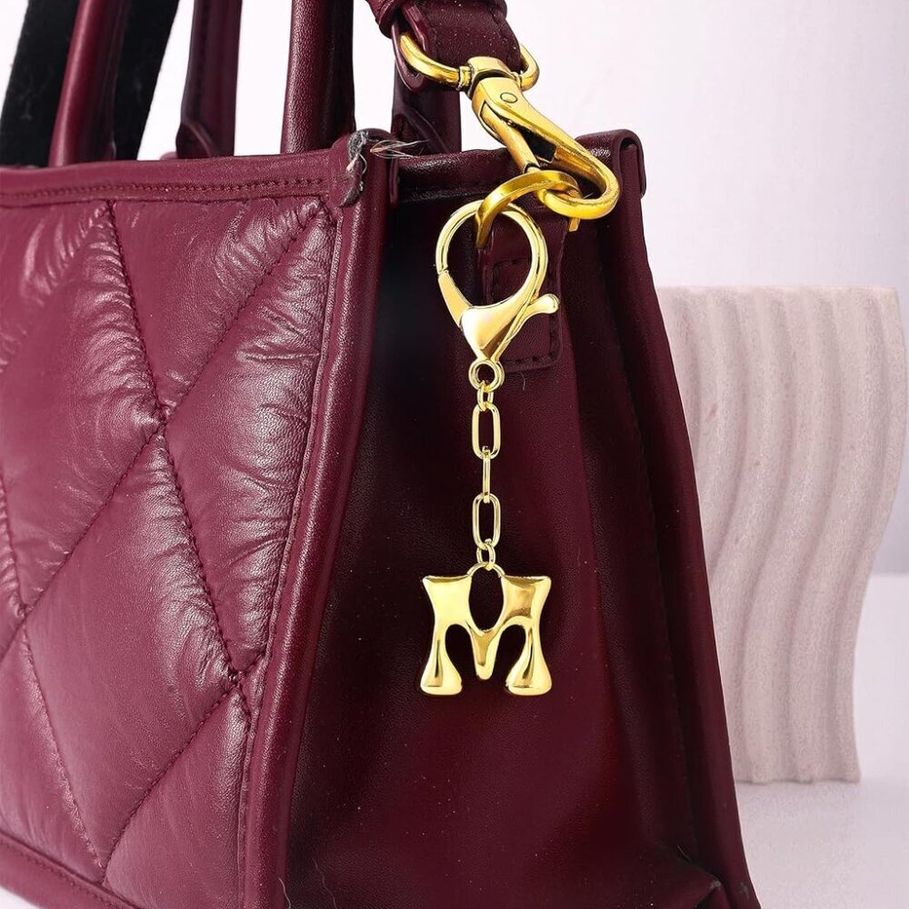 Gold Bubble Initial Keychain Charm For Women Bag … - image 3